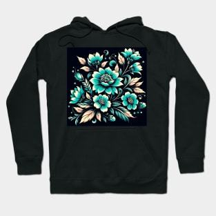 Turquoise Floral Illustration Hoodie